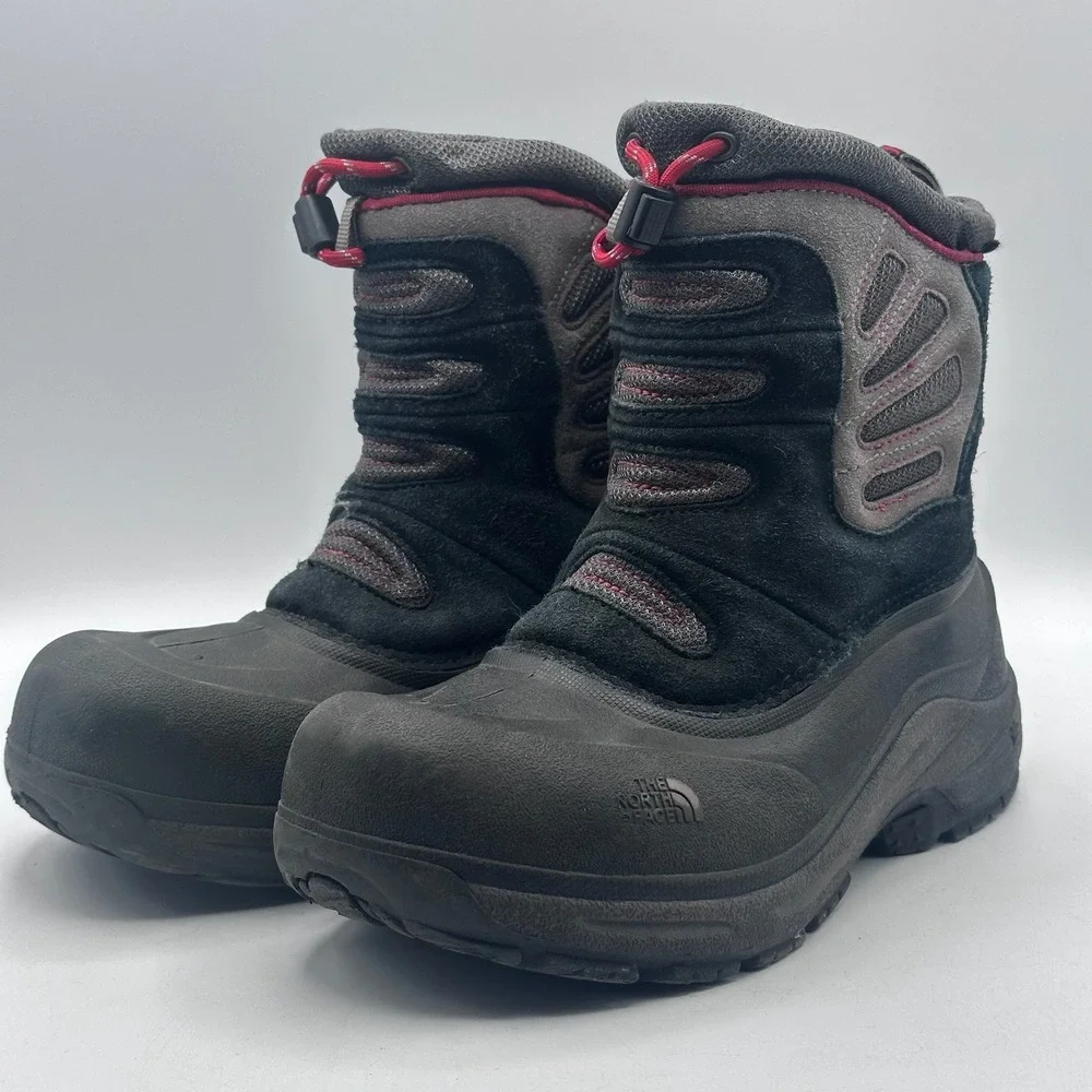 The North Face Youth‎ Snow Boots Black Red Waterproof Insulated Size 5 2533